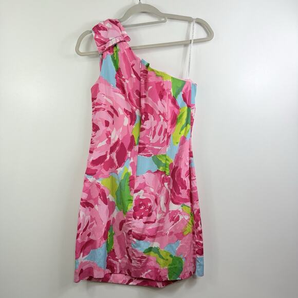 Rare Lilly Pulitzer Hotty Pink First Impression Chloe One Shoulder Dress Size 2 - Picture 7 of 15